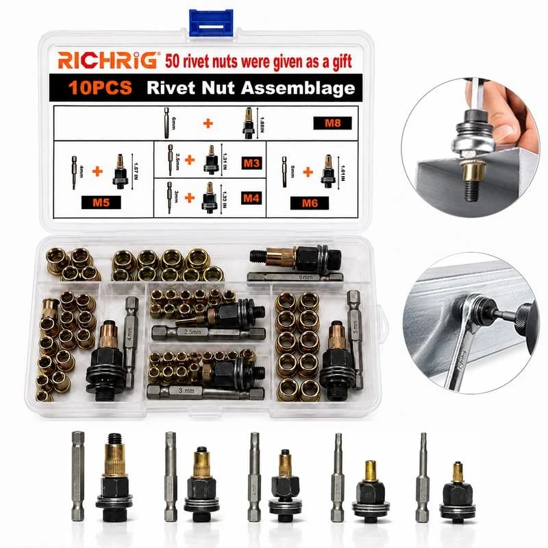 M3–M12 Threaded Rivet Nut Kit 🔩 – Versatile Fastening Tools for DIY Repairs