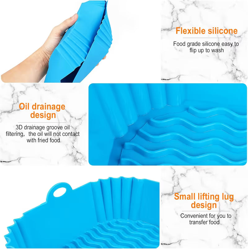 Reusable Air Fryer Silicone Liner 🍟 – 8" Nonstick Cooking Basket Insert