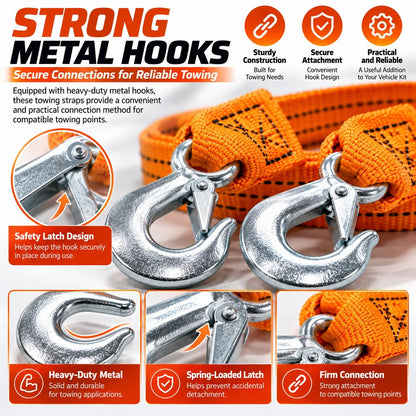 🚗 Heavy-Duty Vehicle Tow Strap – Strong Rope with Metal Hooks