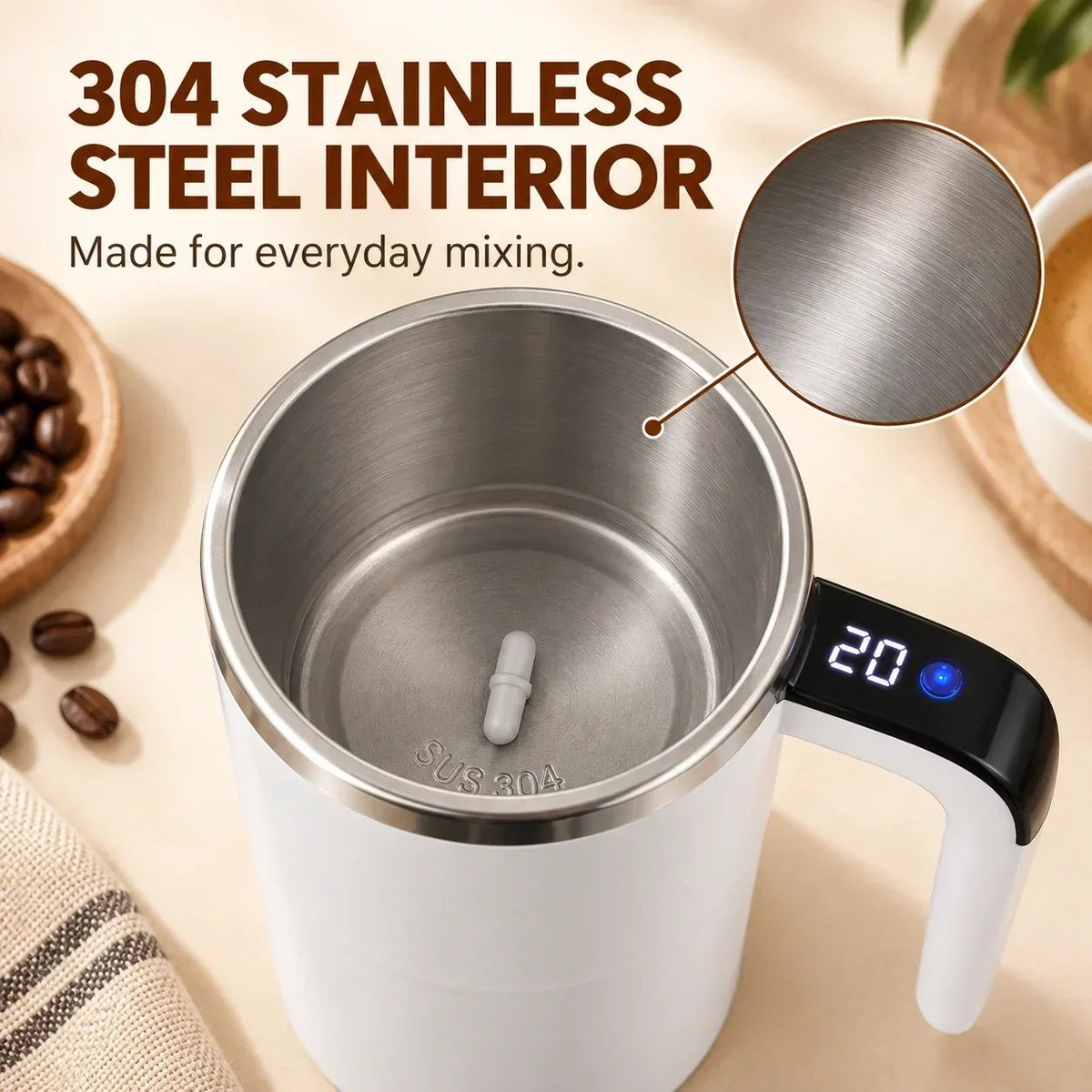 ☕ Rechargeable Auto-Mixing Mug – Hands-Free Stirring for Coffee & More