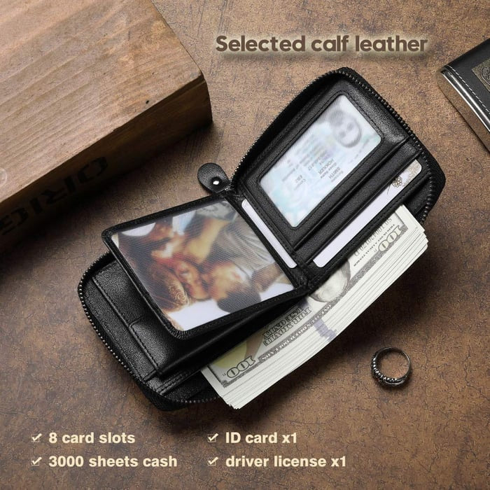 Men’s Calfskin Full-Zip Organizer for Cards, Cash & Daily Essentials 👝