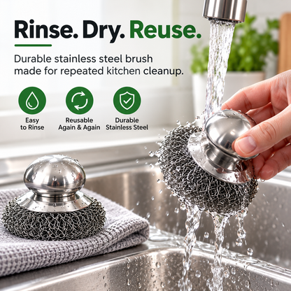 Stainless Steel Pot Scrubbers 🧽 – 2-Piece Heavy-Duty Kitchen Cleaning Brush Set