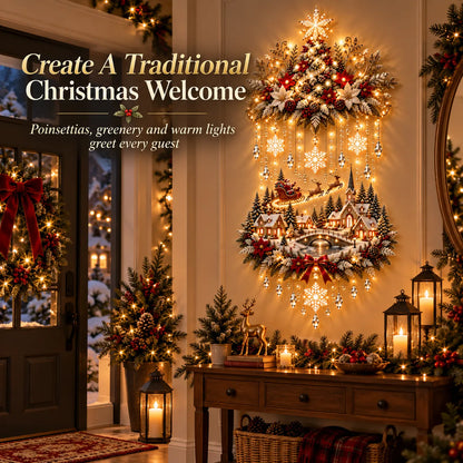 🎄 Enchanted Christmas Village Wall Decor with Cascading Warm Lights ✨ Cozy Holiday Tree Display for Living Rooms, Entryways & Staircases
