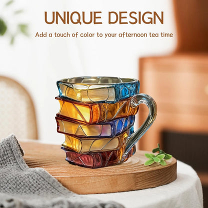 📚 Hand-Painted 3D Book Stack Glass Mug – Cozy Reader Gift, Only 7 Left ☕