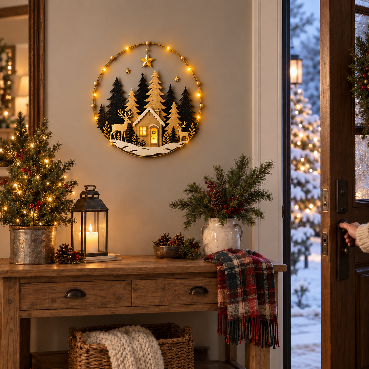 Lighted Woodland Christmas Cabin Wall Decor
