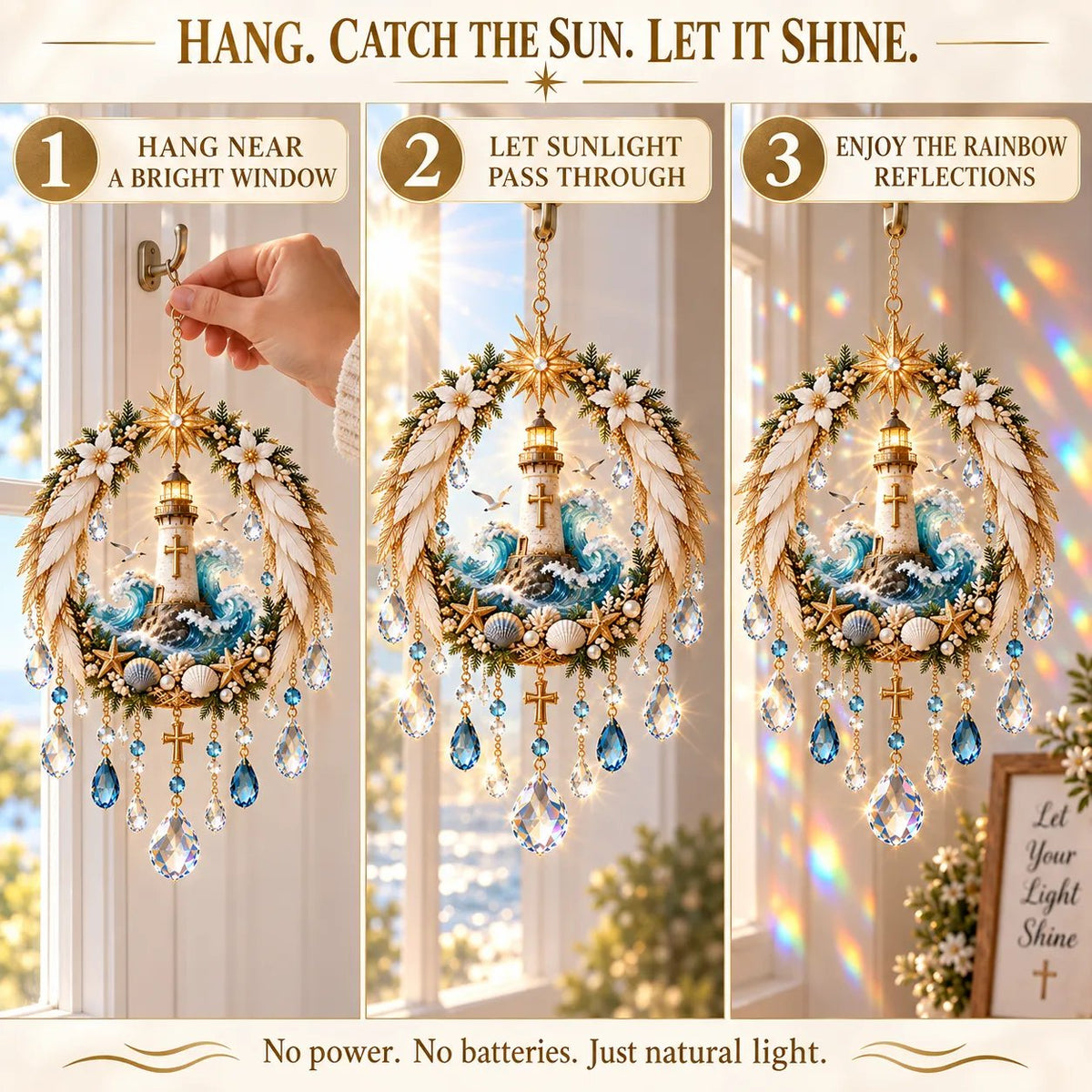 👶 Holy Family Nativity Window Prism ✝️ Rainbow-Making Crystal Sun Catcher, 12.6 × 9.4 in ✨