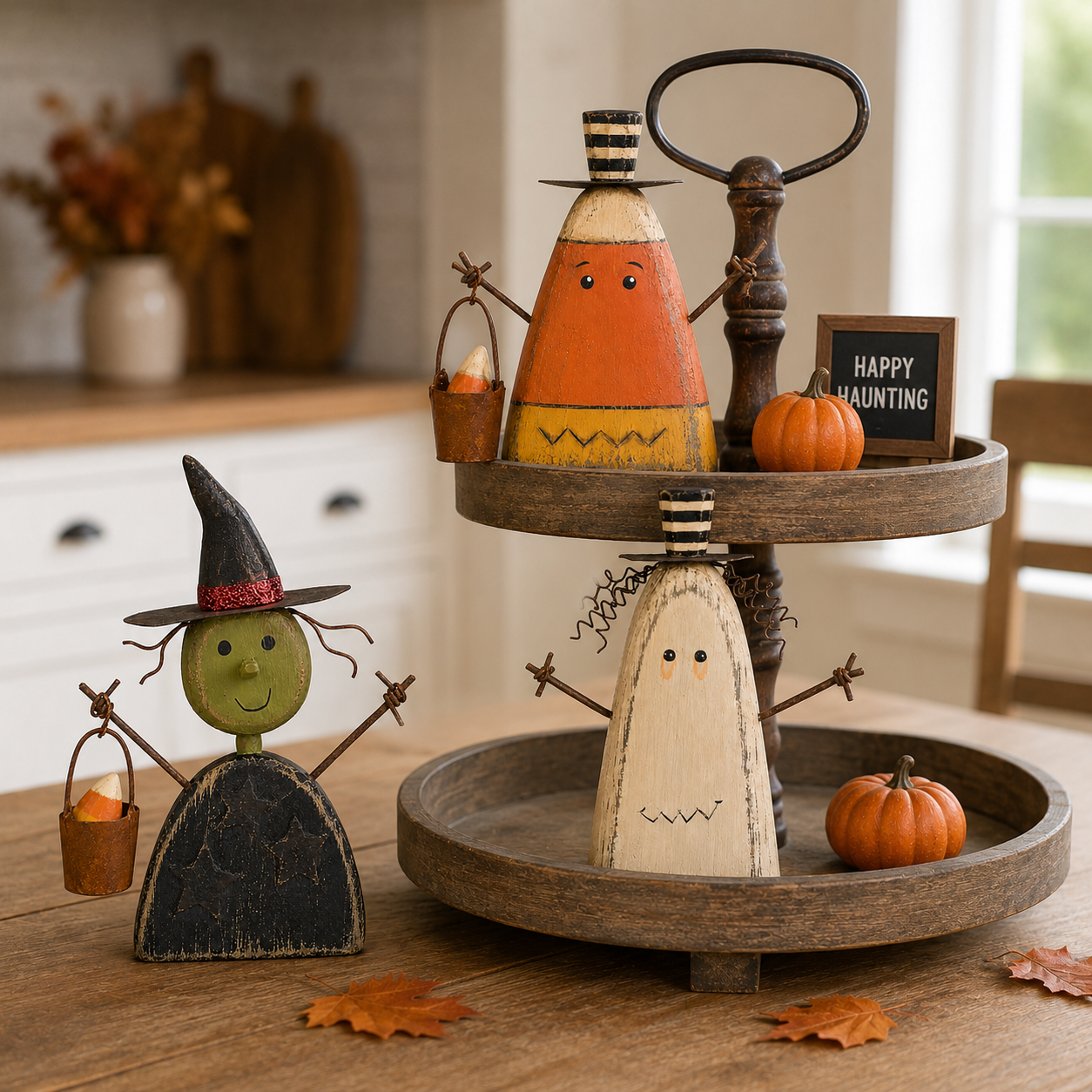 Primitive Halloween Wooden Figurines Set of 3