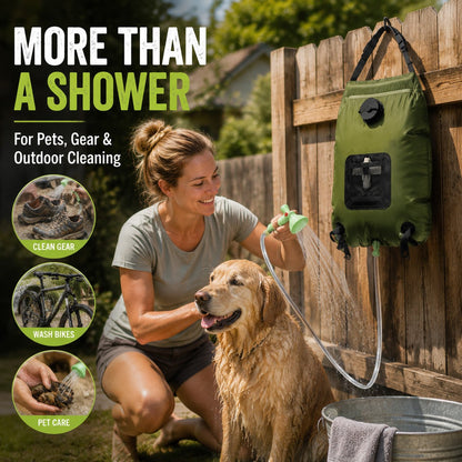 ☀️ Portable Solar-Heated Camp Shower Bag with Easy-Carry Handle – Outdoor Wash Kit, Green 🚿