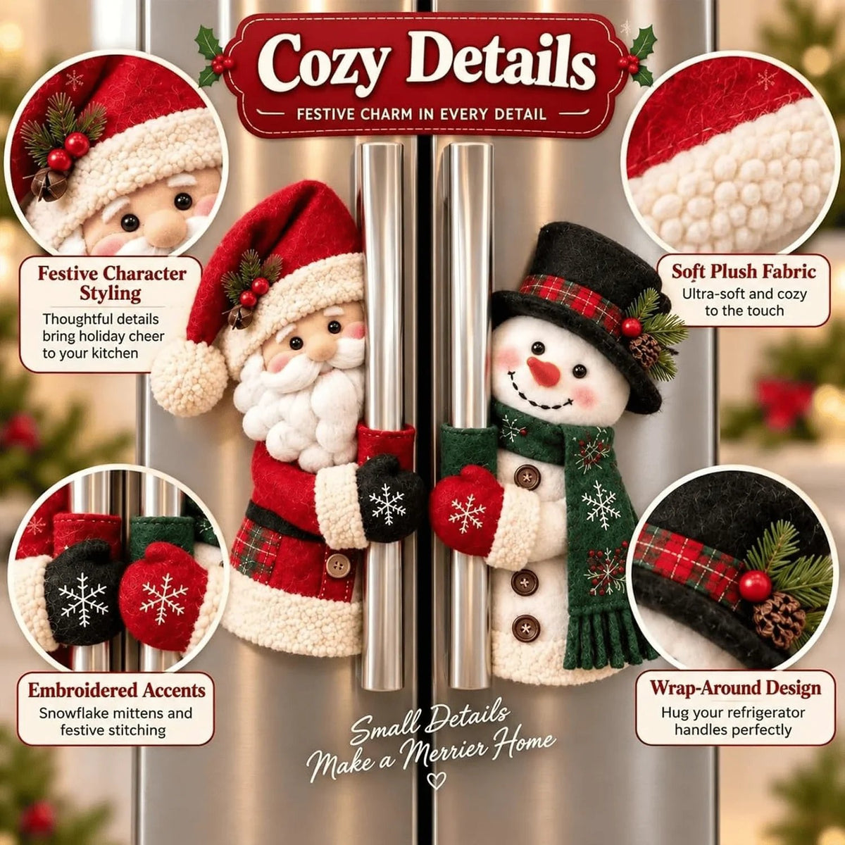 🎄Cozy Snowman Handle Huggers Set – Plush Holiday Decor for Fridge, Oven & Cabinets ☃️