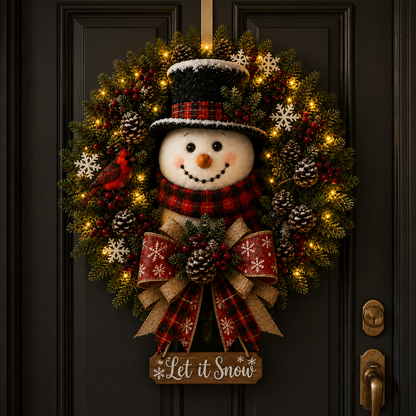 ✨✨Hot Sale 50% OFF⛄ Snowman Lighted Christmas Wreath™ – Festive Holiday Door Decor