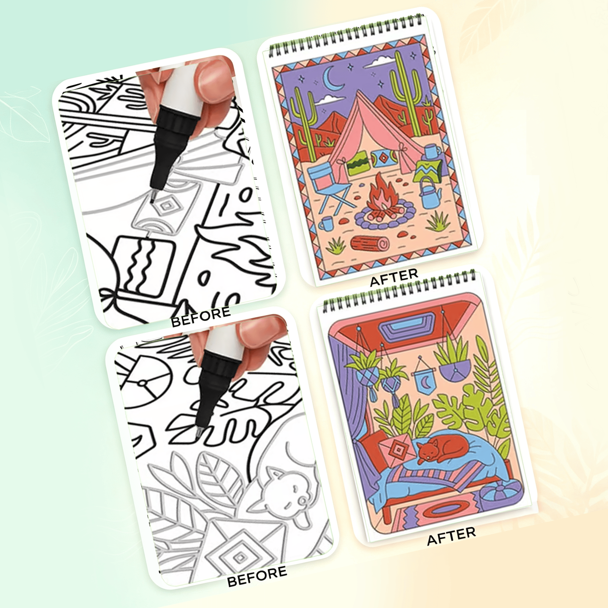🌿  Guided Flow Art Coloring Pad with Double-Sided Markers 🎨