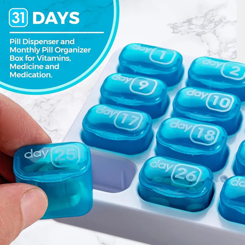 31-Day Pill Organizer 💊 – Easy-Open Removable Pods with Travel Case