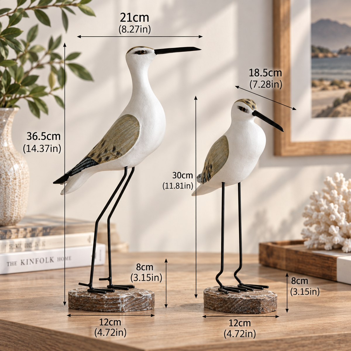 🌊 Coastal Shorebird Wooden Figurines – Rustic Beach House Decor