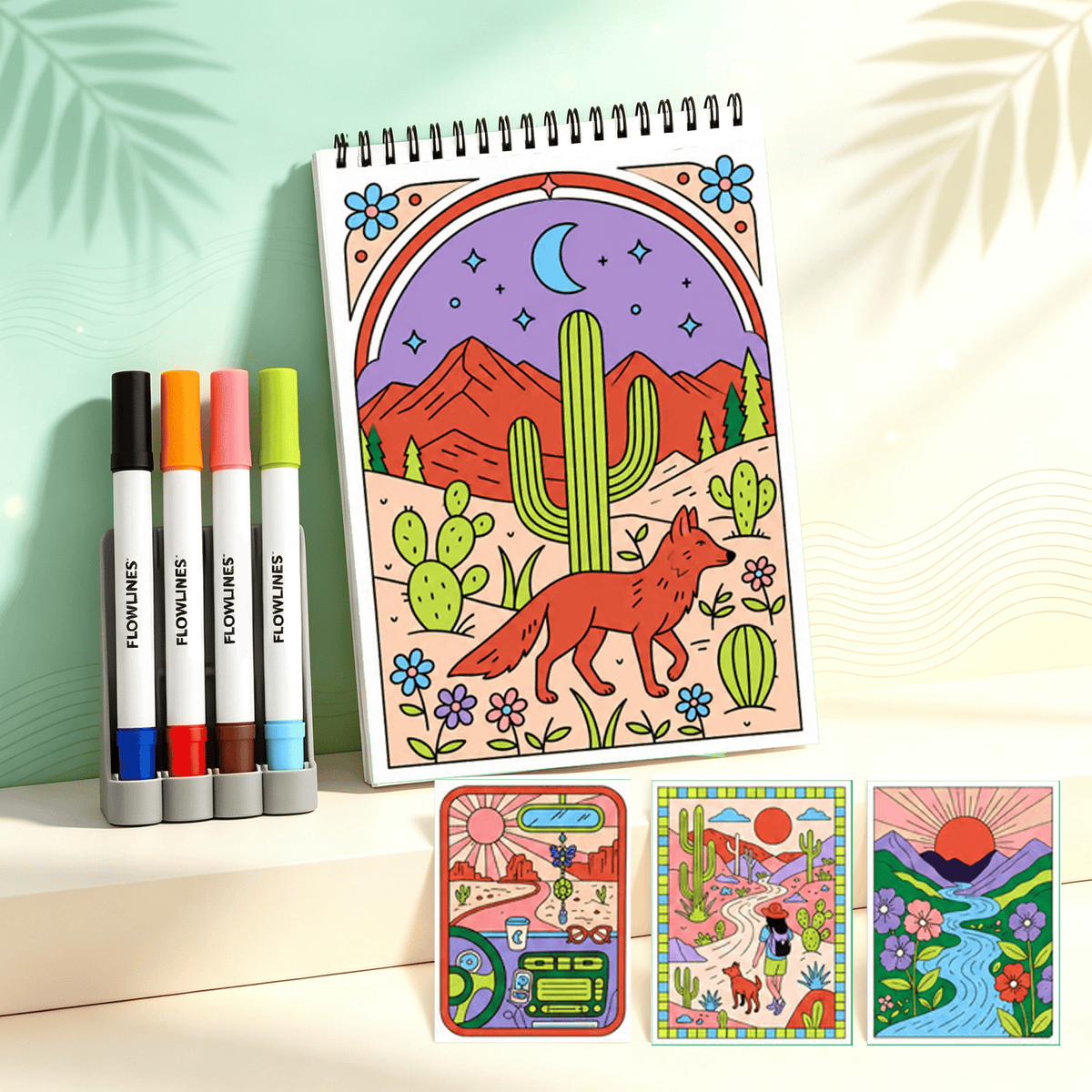 🌿  Guided Flow Art Coloring Pad with Double-Sided Markers 🎨