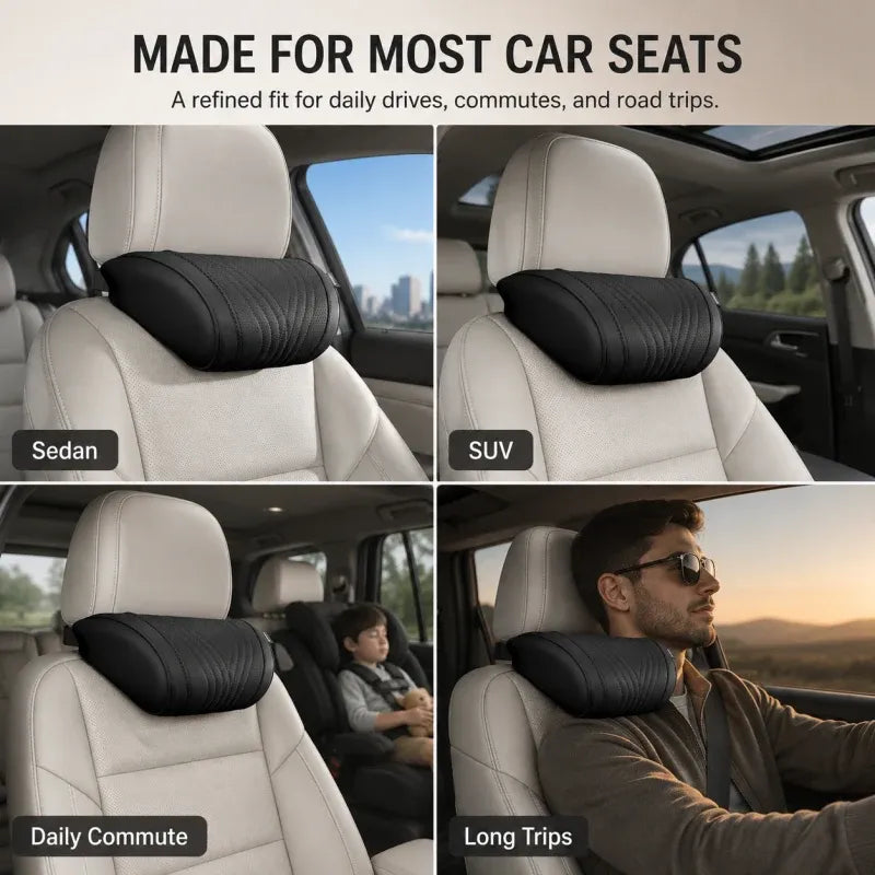 🚗💤Reduce fatigue while driving! Universal memory foam neck pillow for car – ergonomic headrest for long road trips.