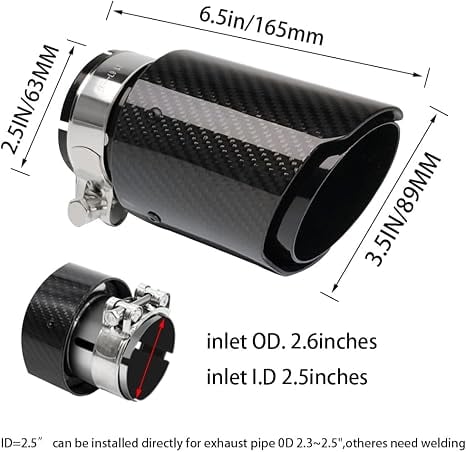 Carbon Fiber Car Exhaust Tip, Gloss Finish Slant Cut Muffler Tip