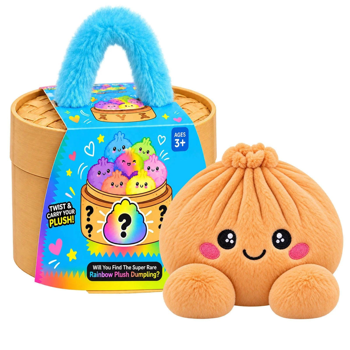 🌈🥟 Rainbow Dumpling Plush Set – 8 Colorful Squishies in a Cute Steamer Basket