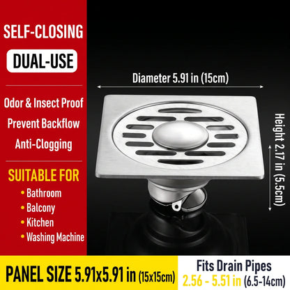 Stainless Steel Floor Drain 🚿 – 3.94" Gravity Seal with Hair Filter & Odor Control