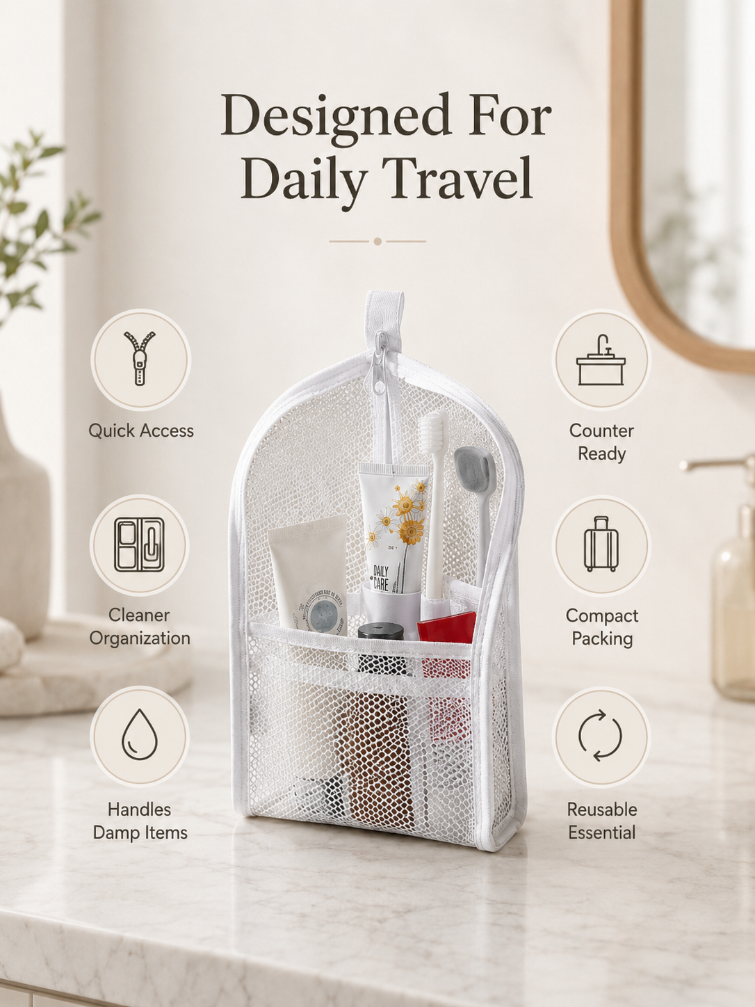 Self-Standing Travel Toiletry Pouch – Compact Organizer for Travel & Daily Essentials