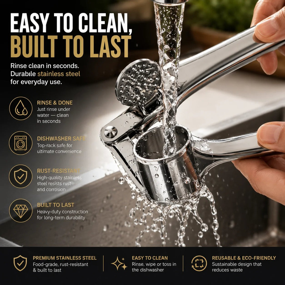 🧄 Pro Stainless Steel Garlic Crusher – Effortlessly Mince Fresh Garlic in Seconds