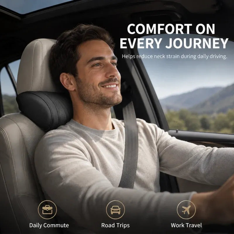 🚗💤Reduce fatigue while driving! Universal memory foam neck pillow for car – ergonomic headrest for long road trips.