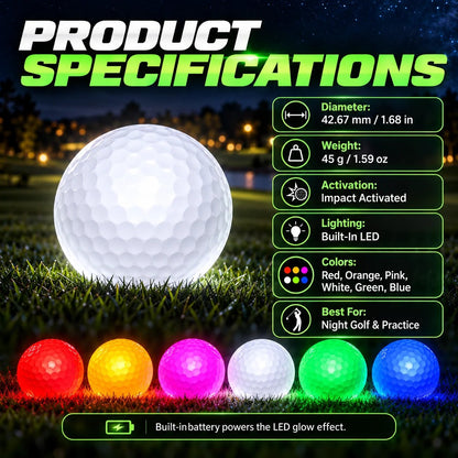 Light-Up Golf Ball ⛳ – Impact-Activated 6-Color LED Design for Nighttime Practice