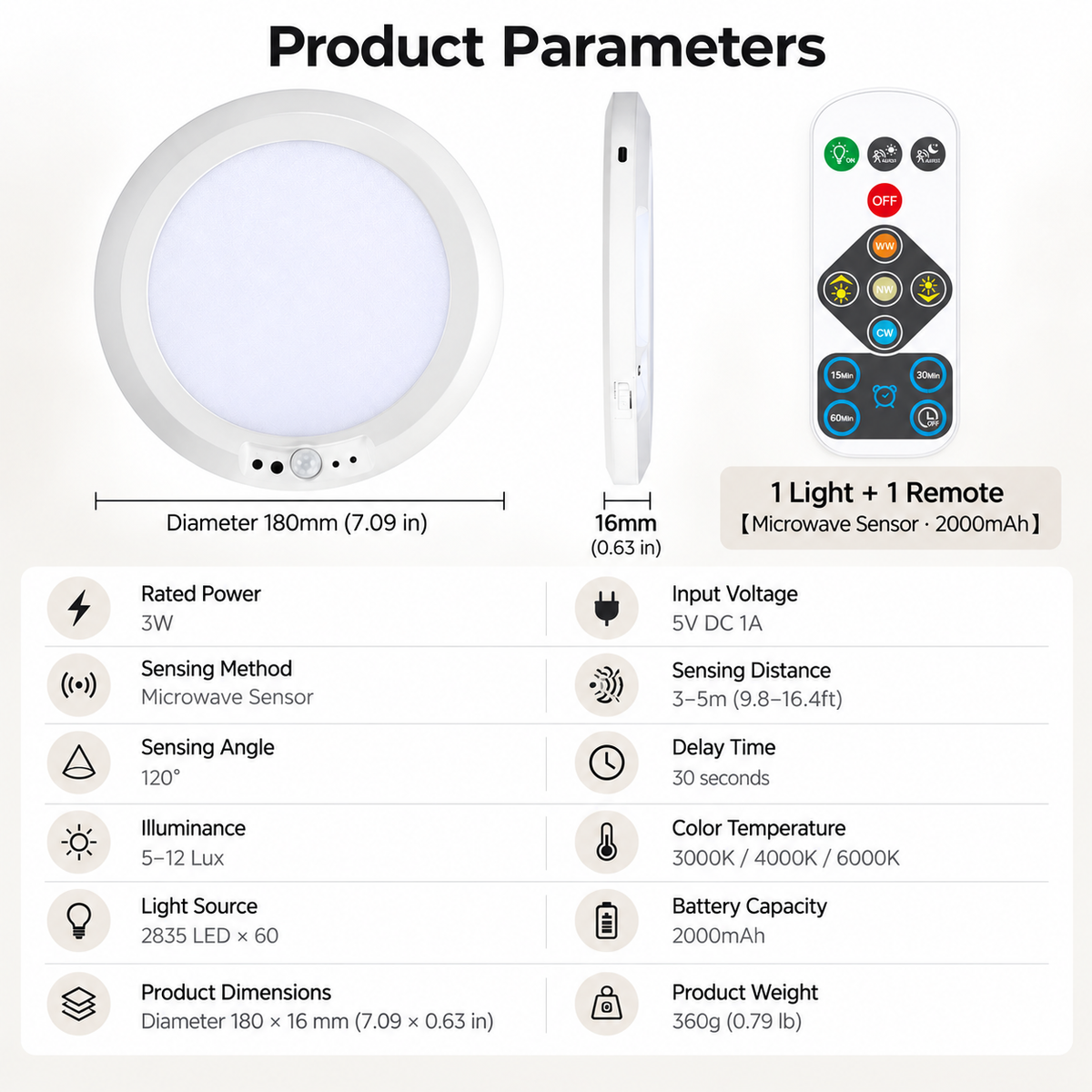 💡 SmartGlow Cordless LED Ceiling Light – Motion-Activated, USB Rechargeable with Remote Control