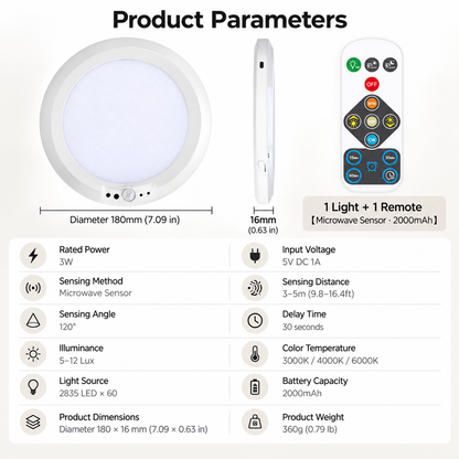 💡 SmartGlow Cordless LED Ceiling Light – Motion-Activated, USB Rechargeable with Remote Control