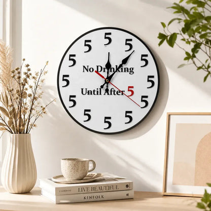 Happy Hour Starts at Five 🍹 Funny Round Wall Clock for Bar & Kitchen Décor