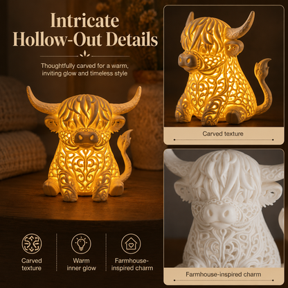 🐮 Cozy Highland Cow Glow Ornament – Palm-Sized Farmhouse Light ✨