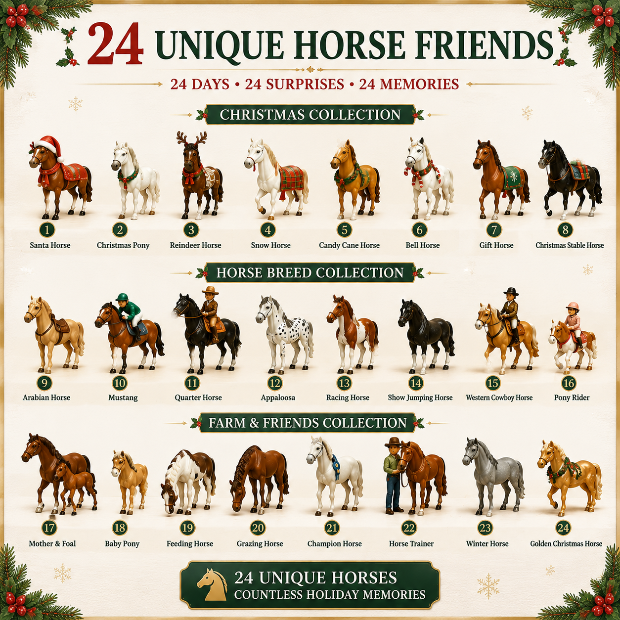 Different horse styles included in the calendar