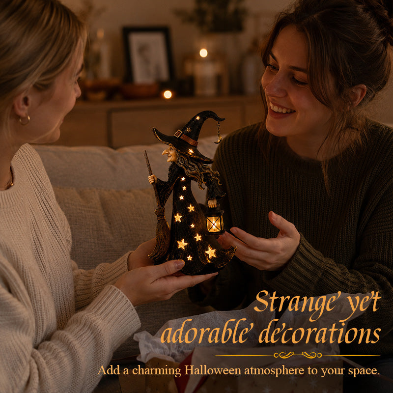 🌟🧙‍♀️ Sterrenlicht Heks Nachtlampje Beeldje | Halloween Heksenornament met Warme LED-verlichting 🎃