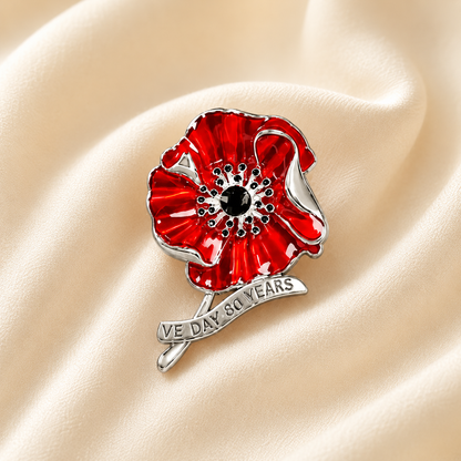 🌺 Lest We Forget Remembrance Poppy Brooch – VE Day 80th Anniversary Tribute Pin