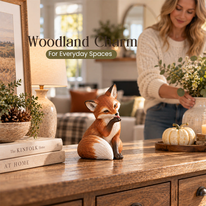 🦊 Charming Fox Figurines – Rustic Woodland Decor for Shelves & Cozy Spaces