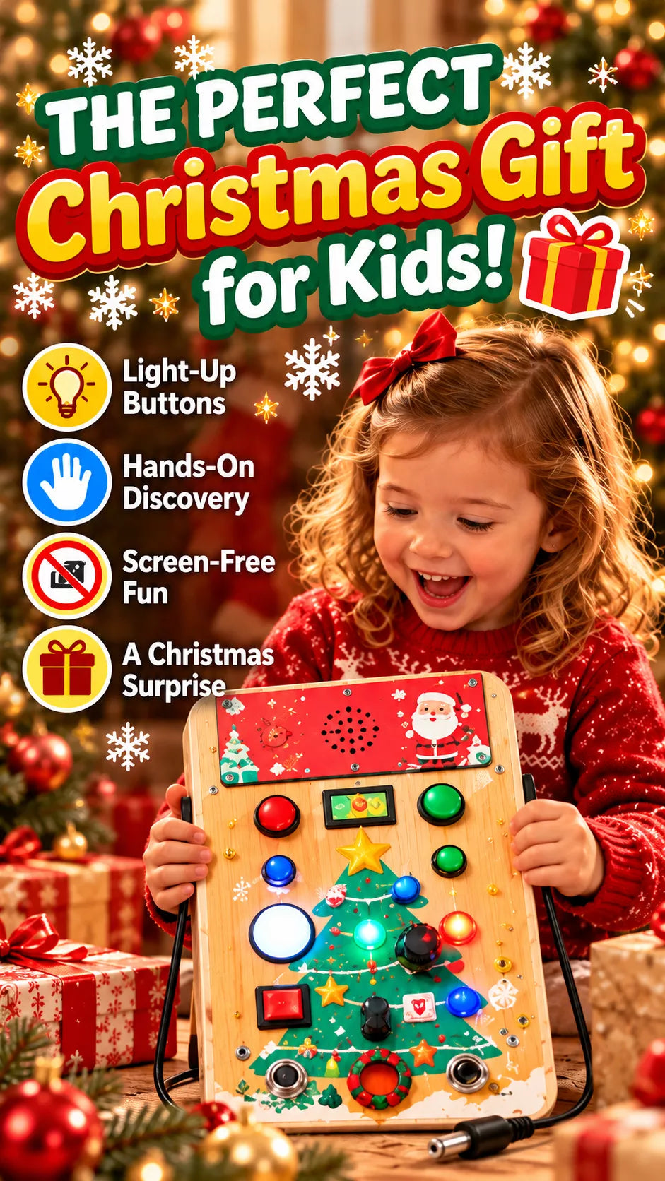Christmas Wooden LED Busy Board – Interactive Sensory Learning Toy