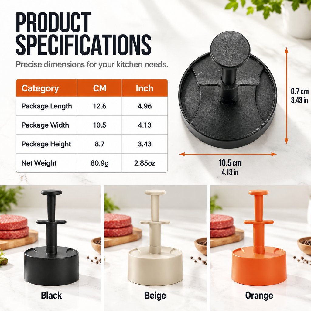 🍔 Spring-Loaded Burger Press – Easy Patty Maker for Beef, Shrimp & More
