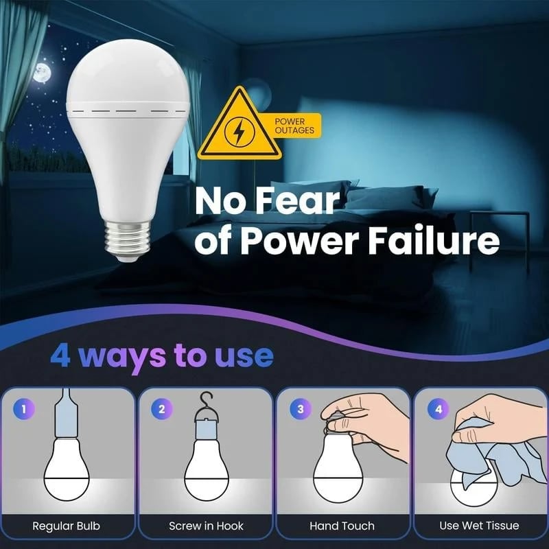 💡 Rechargeable Emergency Light Bulb – Portable Backup Lighting | 1-Pack