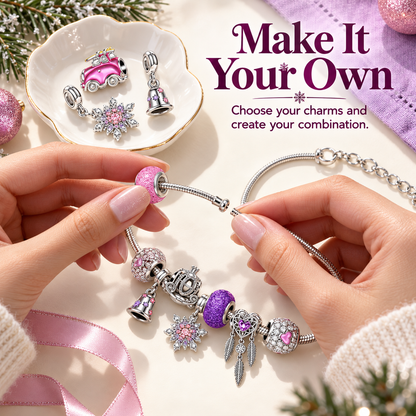 🎄 Christmas Advent Calendar 24 Days DIY Charm Bracelet & Necklace Making Kit, Purple Pink Crystal Beads Jewelry Set, Christmas Gift for Girls