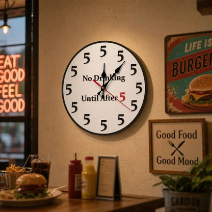 Happy Hour Starts at Five 🍹 Funny Round Wall Clock for Bar & Kitchen Décor