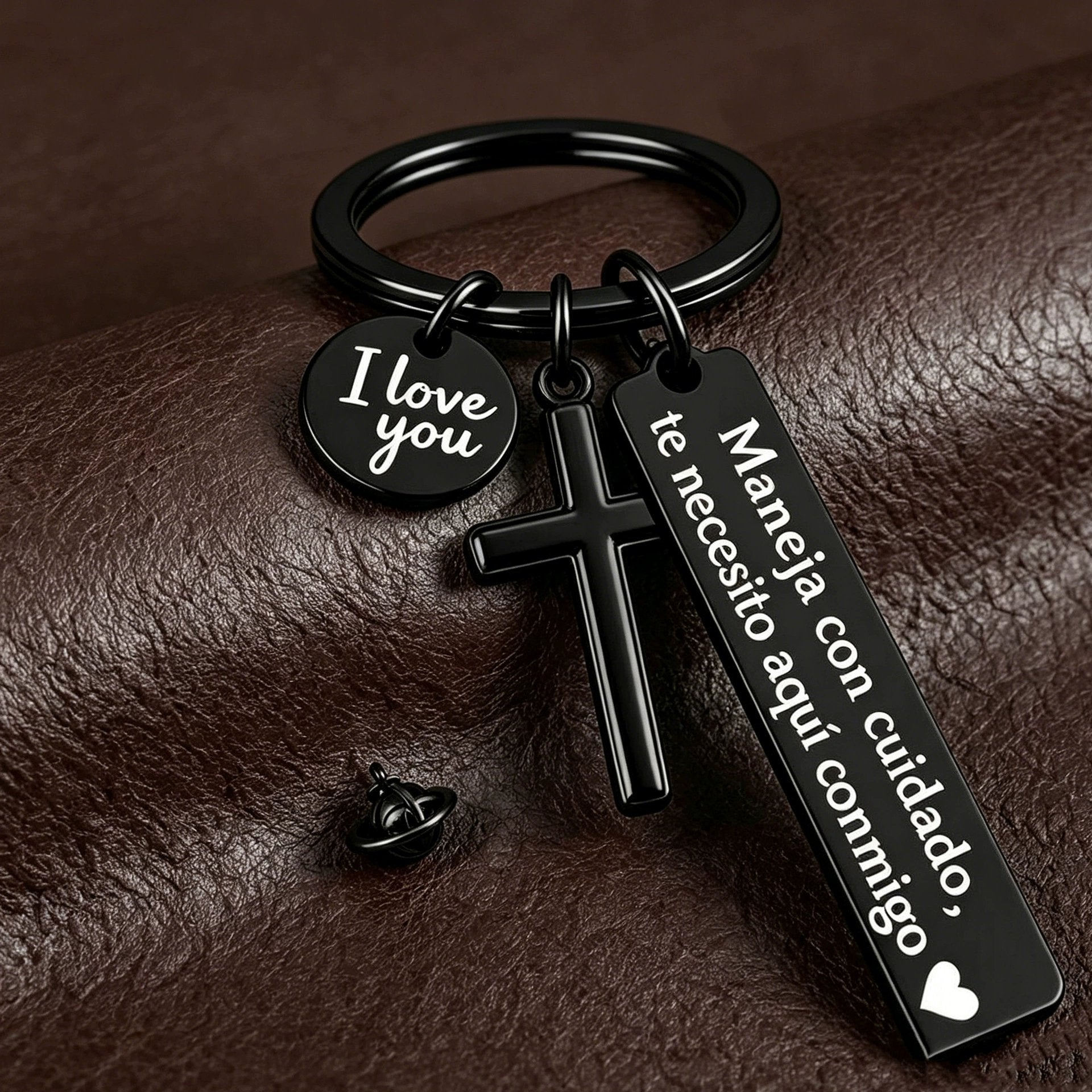 Keychain with Cross and "I Love You" Charm