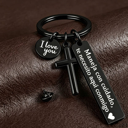 Keychain with Cross and "I Love You" Charm
