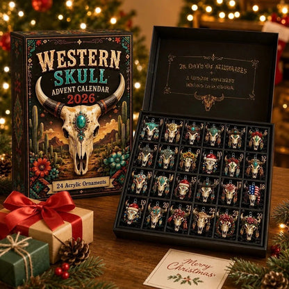 CHRISTMAS KICKOFF: 49% OFF – 2026 Western Skull Christmas Advent Calendar – 24 Unique Cowgirl & Cowboy Skull Ornaments, Acrylic Charms Blind Box