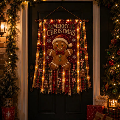 ⏳ Last Day 49% OFF – 🎄Oversized Lighted Christmas Door Hanging Decor Collection | 27 × 50 in Layered Fabric Design with Warm Lights & 5 Festive Character Styles ✨