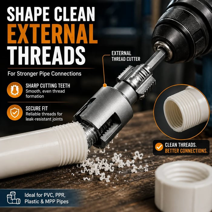 💯Drill-Powered Pipe Thread Cutting Bit — Internal & External Threading for 1/2' & 3/4' Plastic Pipes