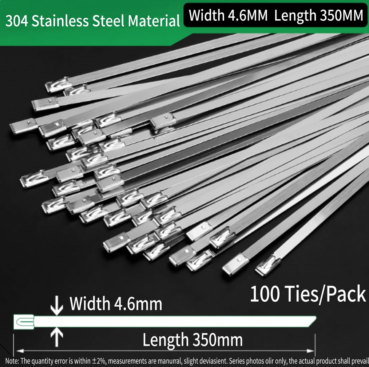 🛠️ 100-Pack 304 Stainless Steel Cable Ties – Tensioning Tool Included