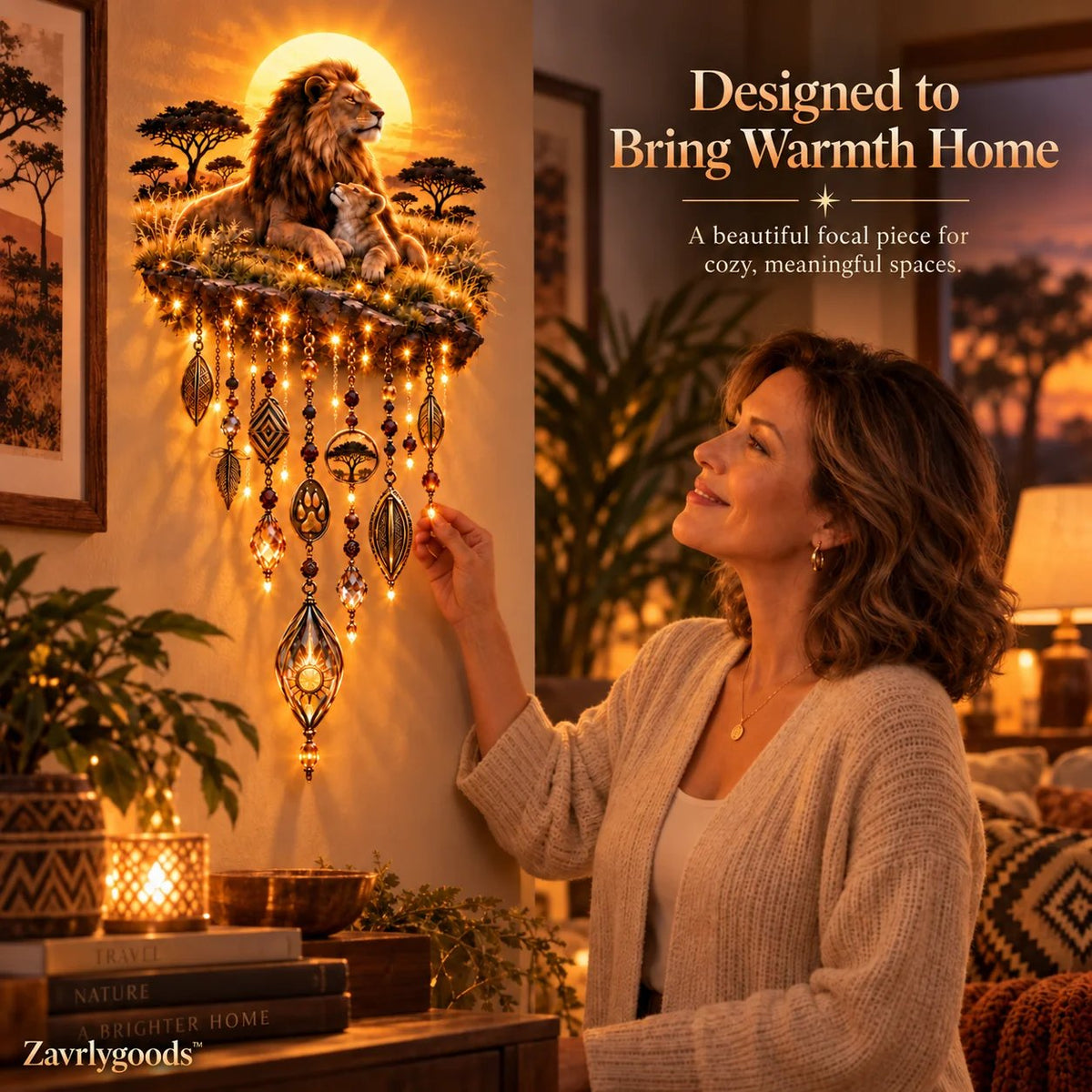 Majestic Savannah Family Glow™ – Beleuchtete Wanddekoration „Löwe & Junges“