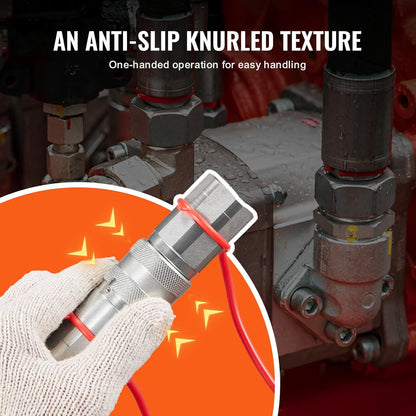 💯VEVOR 1/2" Flat Face Hydraulic Couplers, 1/2" NPT Skid Steer Hydraulic Quick Connect Couplers with 2 Dust Caps (ISO16028)