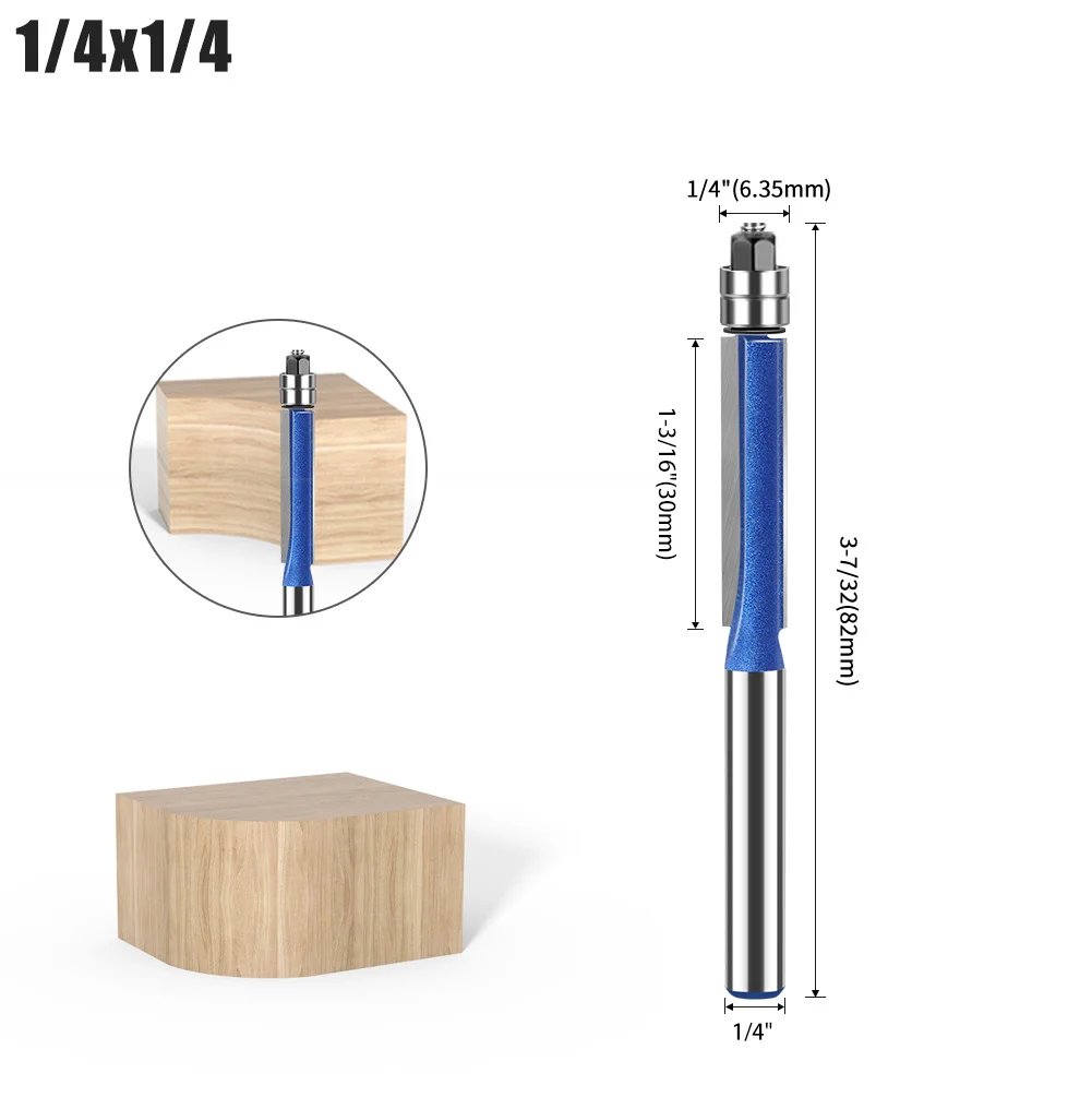 🪵 4-Piece Flush Trim Router Bits – Dual Bearings, 1/4" Shank