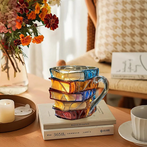 📚 Hand-Painted 3D Book Stack Glass Mug – Cozy Reader Gift, Only 7 Left ☕