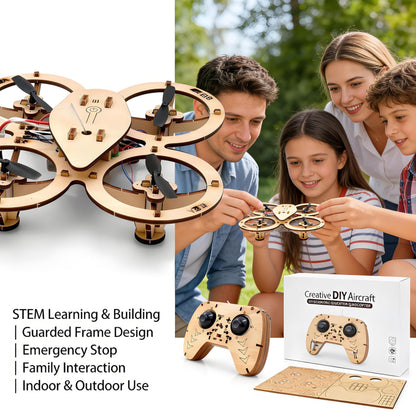 💯🔥Top Gift 2026 🎁 DIY Wooden Drone Assembly Kit, 2.4GHz RC Quadcopter with 360° Flip, Emergency Stop & Beginner Friendly Controls, STEM Building Toy for Teens & Adults